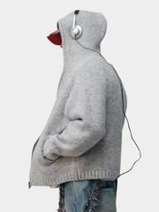 Ravensoul - Unisex Loose-Fit Zip-Up Hooded Knit Sweater