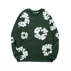 "Denim Tears" Dark Green Floral Pattern Full-Zip Hoodie
