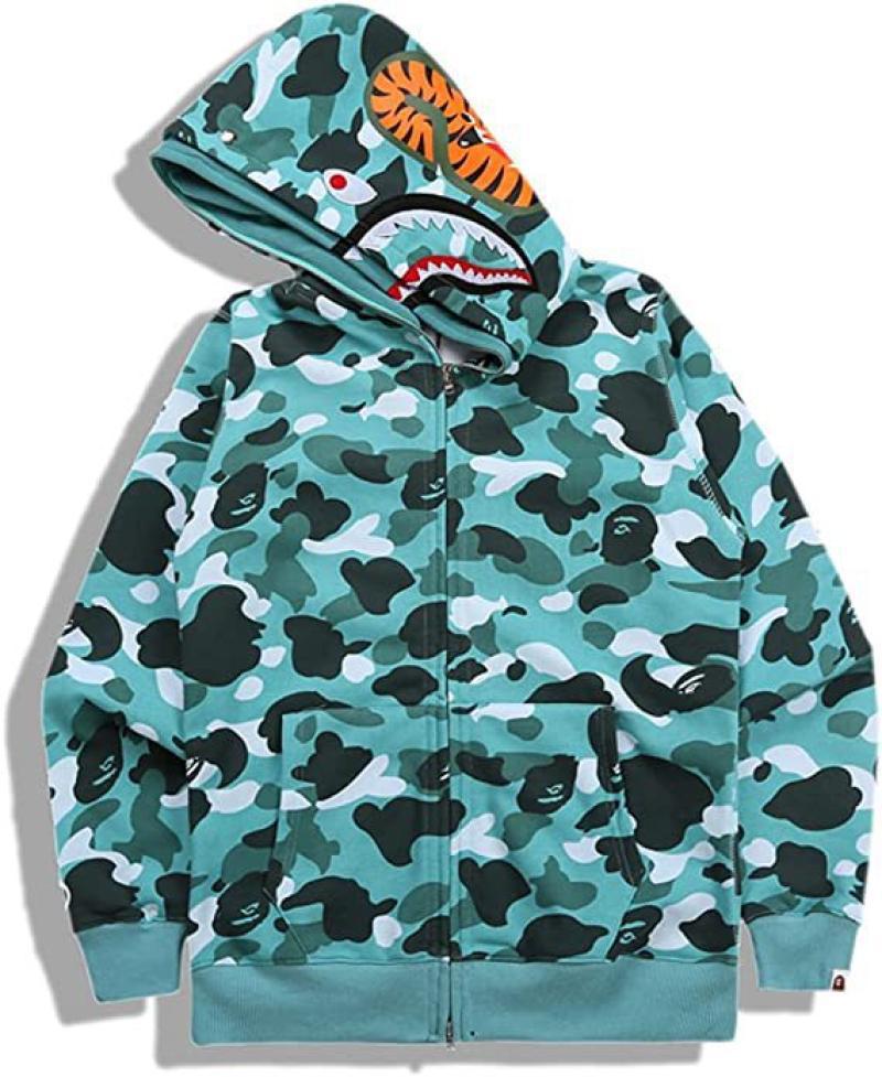 Foreign Trade Cross border Europe and America 2023 Hot Selling BAPE Shark Head Ape Head Hoodie 3D Hoodie Full Cap Zipper Hoodie (26)