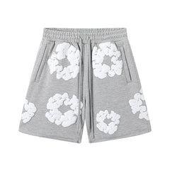 Denim Tears Cotton Wreath Graphic Shorts - Heather Grey / Relaxed Streetwear Fit