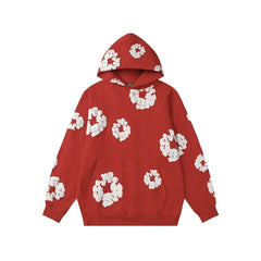 Denim Tears Cotton Wreath Graphic Hoodie - Red / Relaxed Streetwear Fit