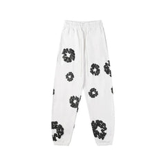 Denim Tears Cotton Wreath Graphic Sweatpants - White/Black / Relaxed Streetwear Fit