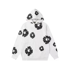 "Denim Tears" White/Black Floral Pattern Full-Zip Hoodie