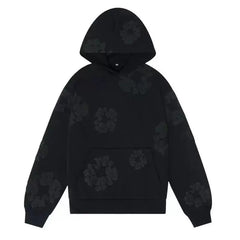"Denim Tears" Black-on-Black Floral Pattern Full-Zip Hoodie