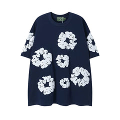 Denim Tears Cotton Wreath Graphic T-Shirt - Navy Blue / Oversized Streetwear