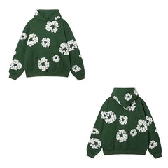 "Denim Tears" Dark Green Floral Pattern Full-Zip Hoodie