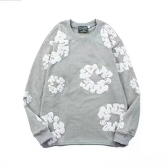"Denim Tears" Grey Floral Pattern Full-Zip Hoodie