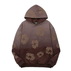 "Denim Tears" Brown Ombre Floral Pattern Oversized Hoodie