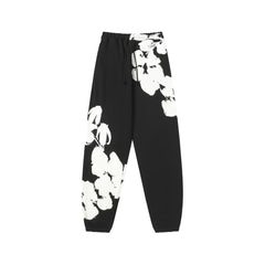 "Denim Tears" Black & White Floral Pattern Oversized Sweatpants