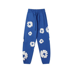 "Denim Tears" Royal Blue Floral Pattern Oversized Sweatpants