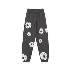 "Denim Tears" Charcoal Grey Floral Pattern Oversized Sweatpants
