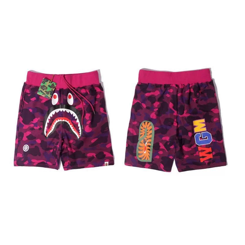 BAPE Style Camo Shark Casual Shorts - Dark Purple/Burgundy