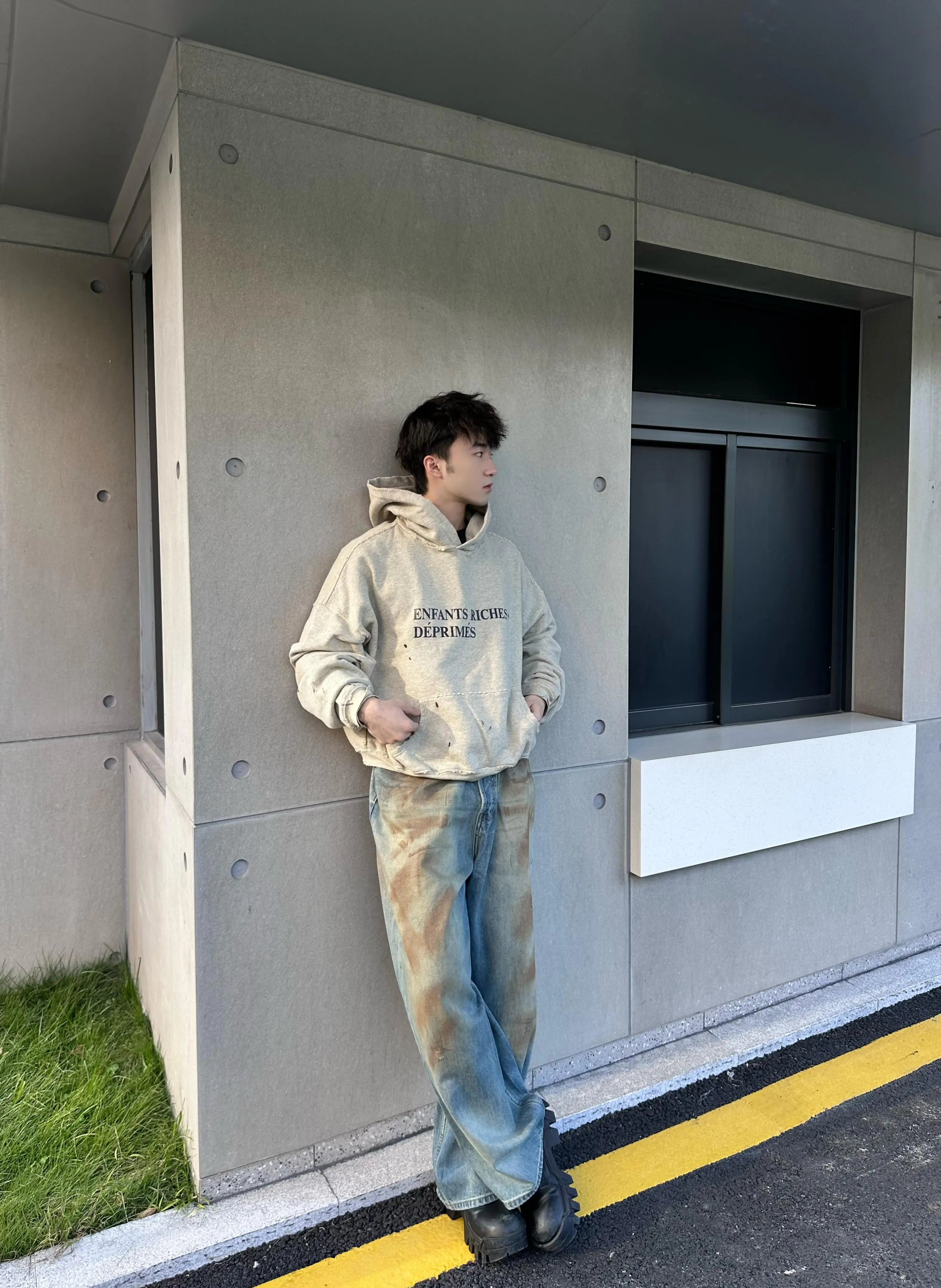 ERD melancholic rich second-generation letter printed distressed hoodie worn out American casual loose heavyweight sweatshirt