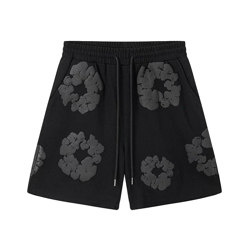 Denim Tears Cotton Wreath Graphic Shorts - Black / Stealth Edition