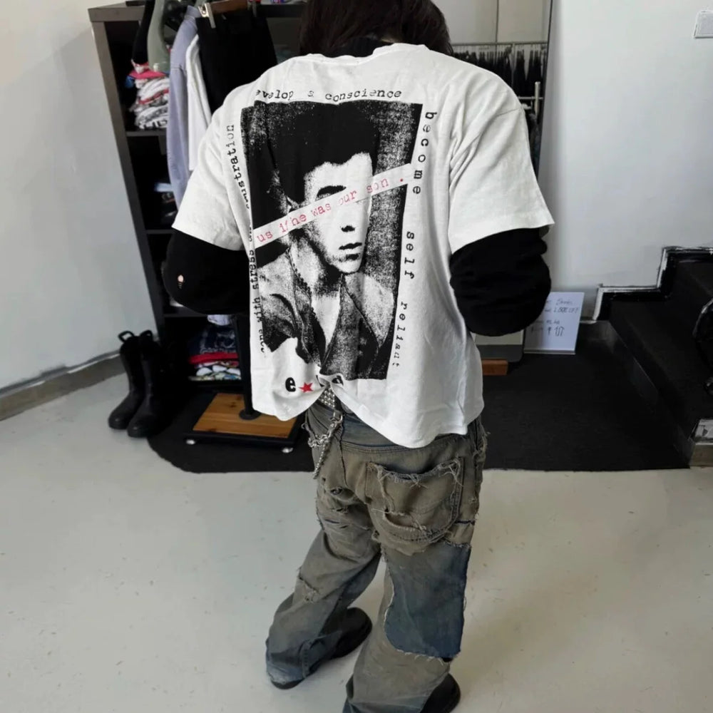 Erd24fw melancholic rich second-generation rebellious youth family trauma washing old short sleeved T-shirt boxy version