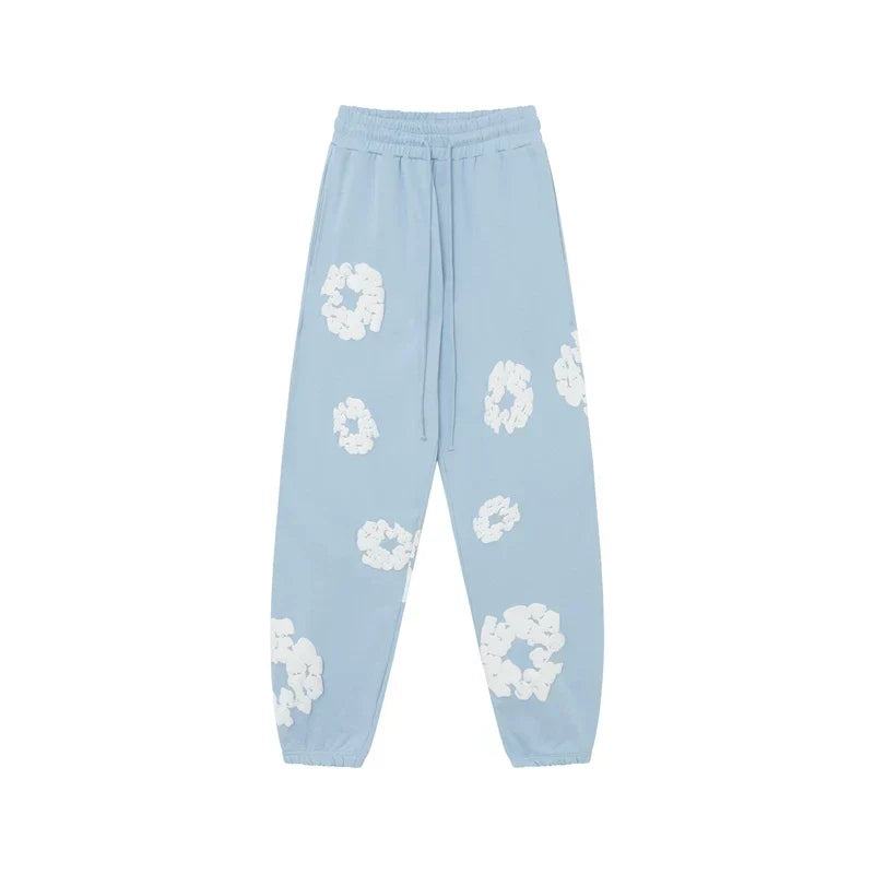 Denim Tears Cotton Wreath Graphic Sweatpants - Light Blue / Relaxed Streetwear Fit