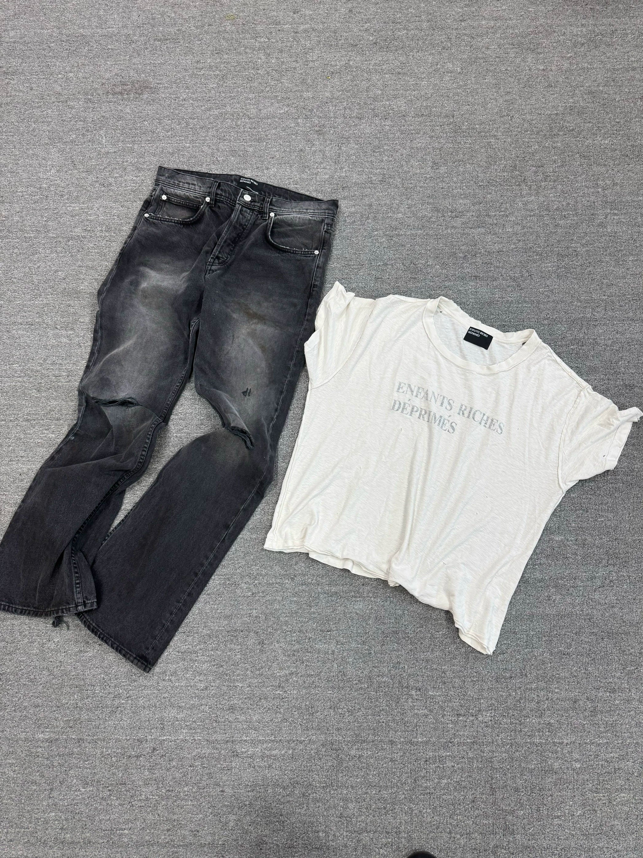 ERD Distressed Washed Straight-Leg Jeans — Dark Grey