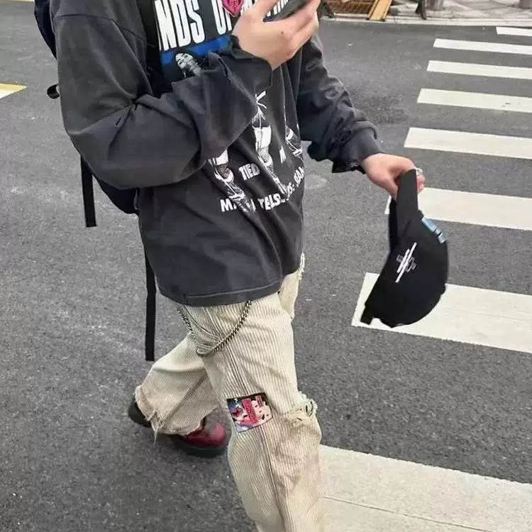 ERD's melancholic rich second generation doing old, destroying, mud dyeing, comic stickers, Kaha, American style logging, warehouse workwear, striped pants