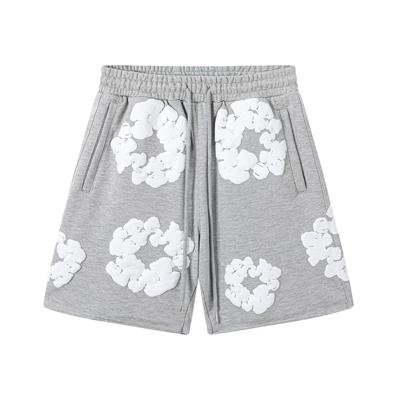 Denim Tears Cotton Wreath Graphic Shorts - Heather Grey / Relaxed Streetwear Fit