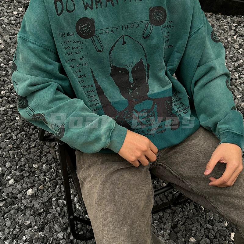 Roaring little eyes ERD24SS melancholic rich second-generation washed cracked NTR alien Tauren hoodie