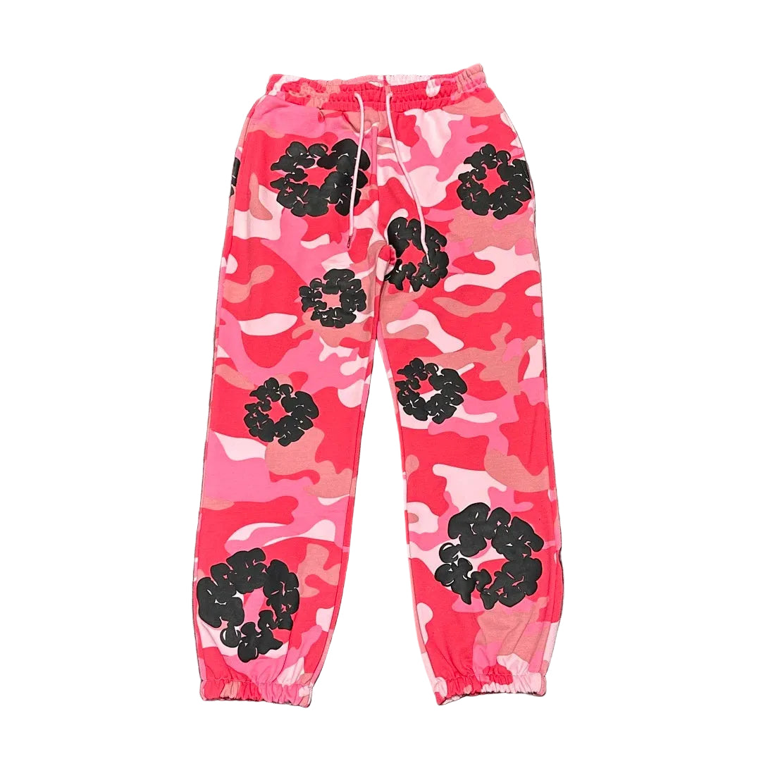 "Denim Tears" Pink Camo Floral Pattern Oversized Sweatpants