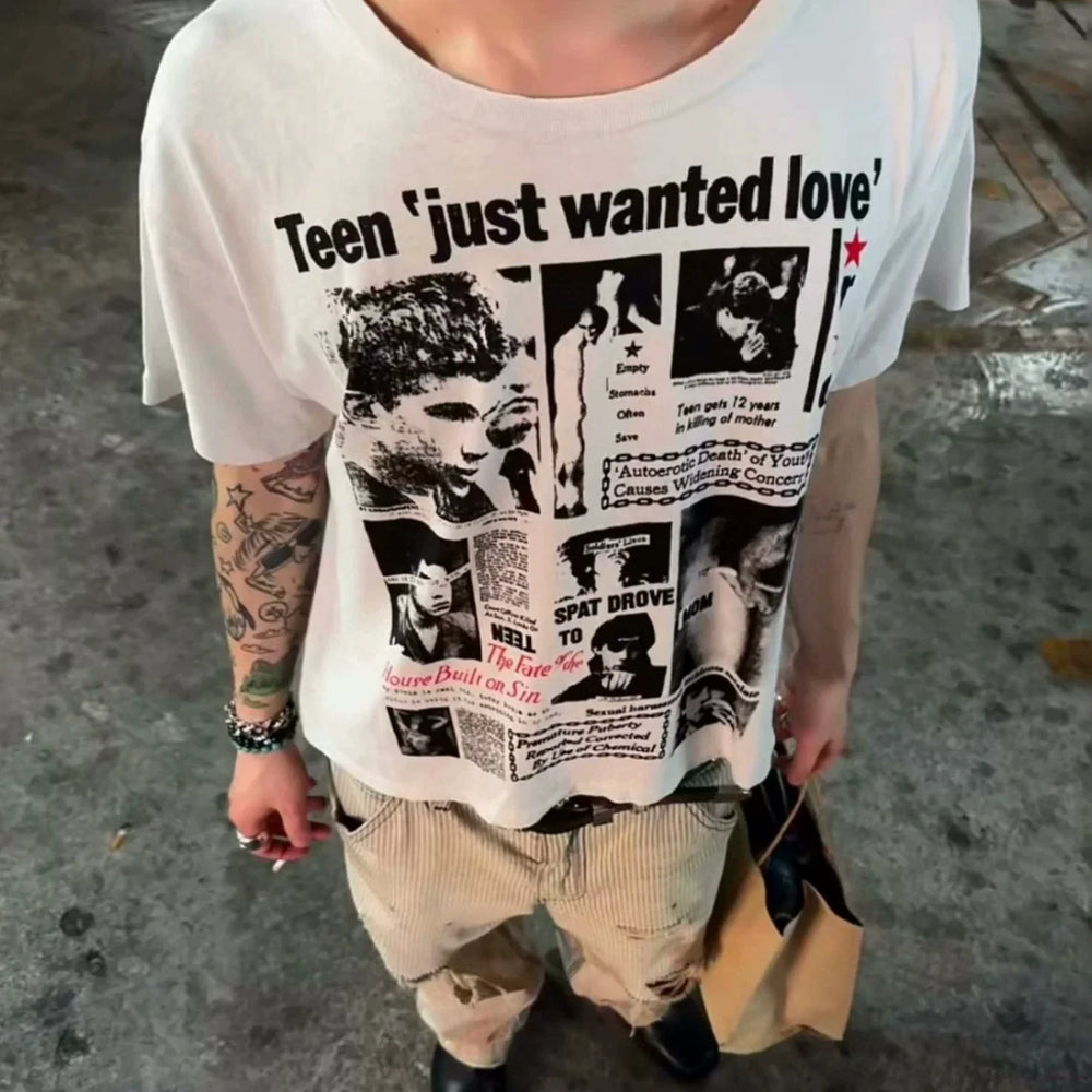 Erd24fw melancholic rich second-generation rebellious youth family trauma washing old short sleeved T-shirt boxy version