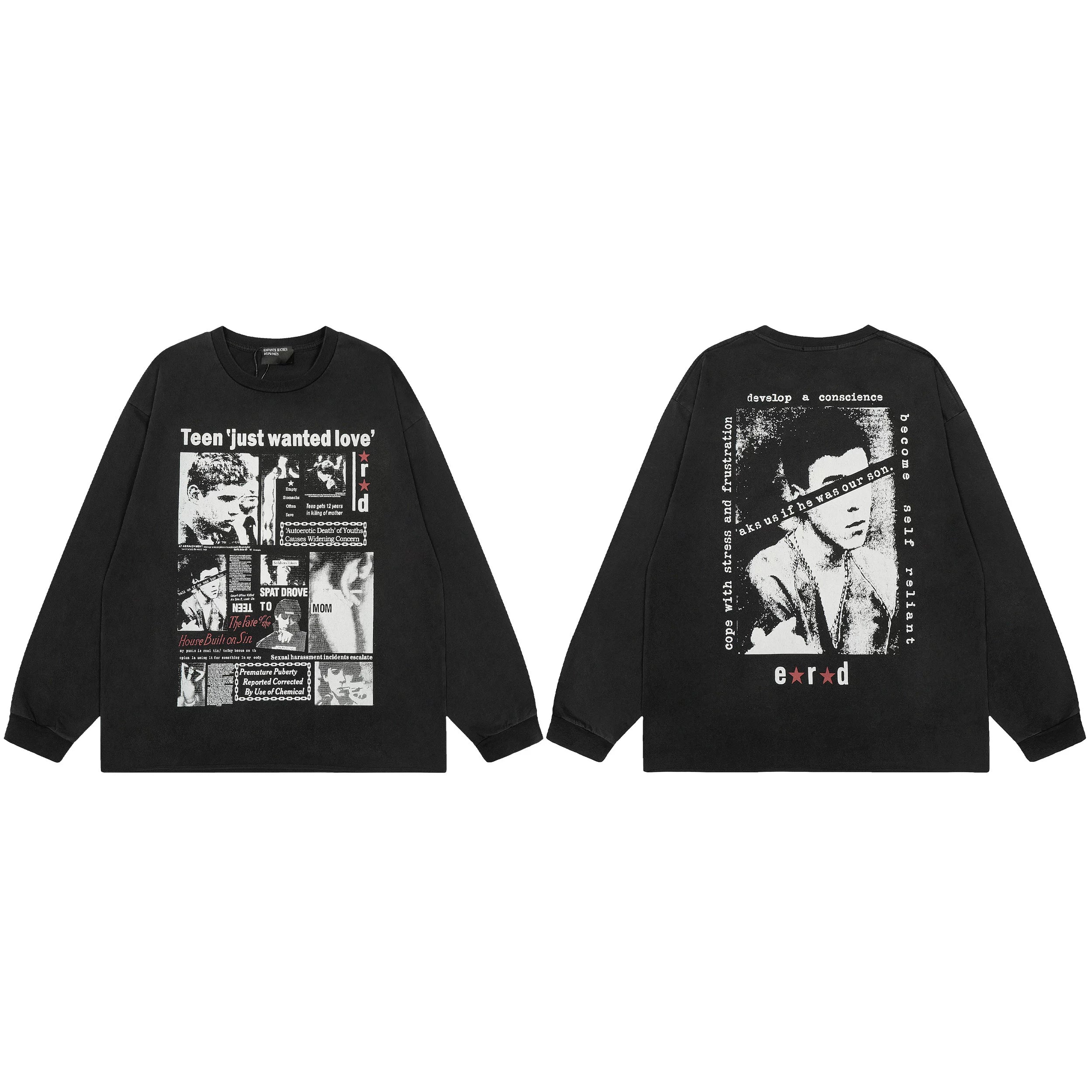 American ERD melancholy rich second-generation trendy brand cleanfit hem rolled edge long sleeved Vibe high street T-shirt couple style (25)