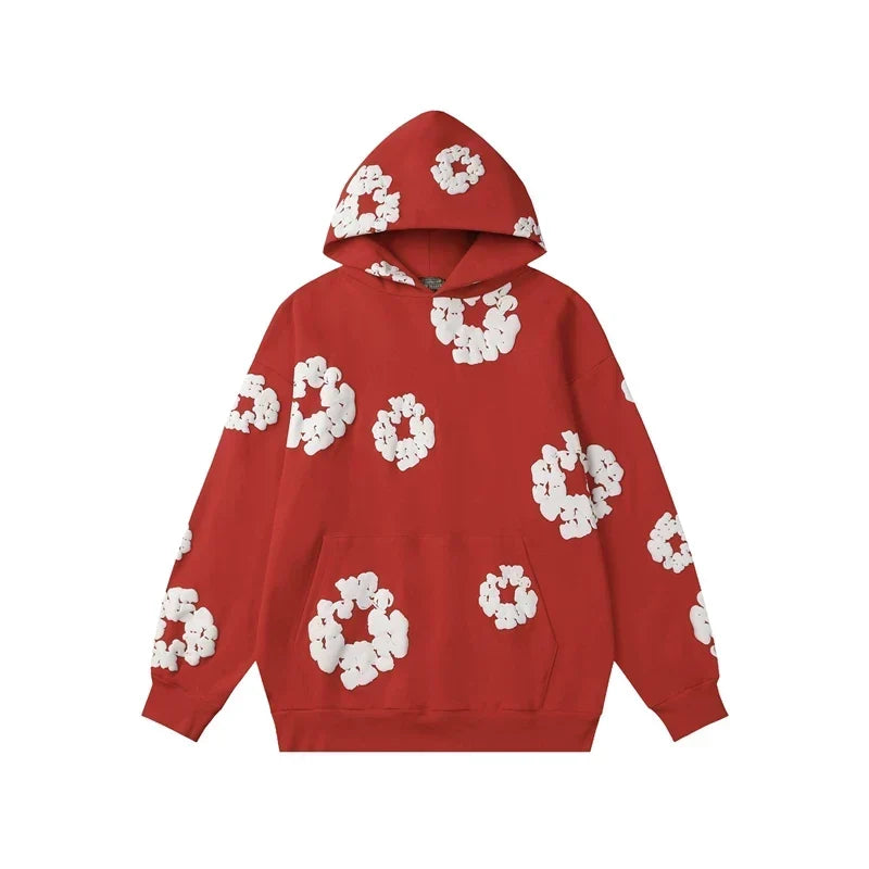 Denim Tears Cotton Wreath Graphic Hoodie - Red / Relaxed Streetwear Fit