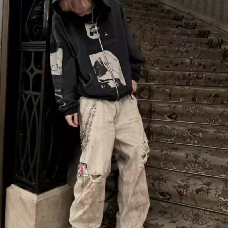 ERD's melancholic rich second generation doing old, destroying, mud dyeing, comic stickers, Kaha, American style logging, warehouse workwear, striped pants