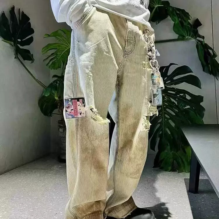 ERD's melancholic rich second generation doing old, destroying, mud dyeing, comic stickers, Kaha, American style logging, warehouse workwear, striped pants