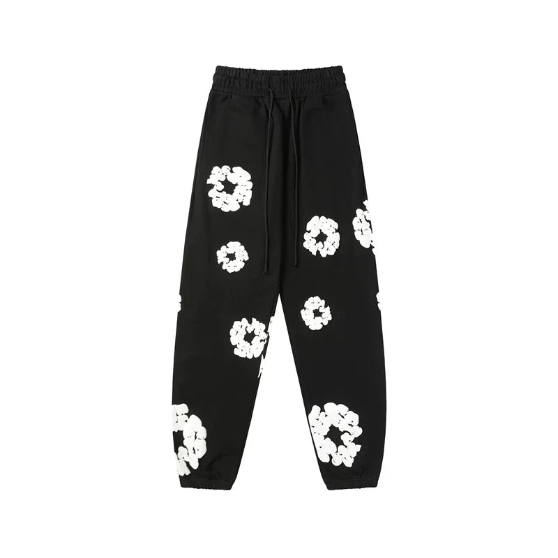 Denim Tears Cotton Wreath Graphic Sweatpants - Black / Relaxed Streetwear Fit