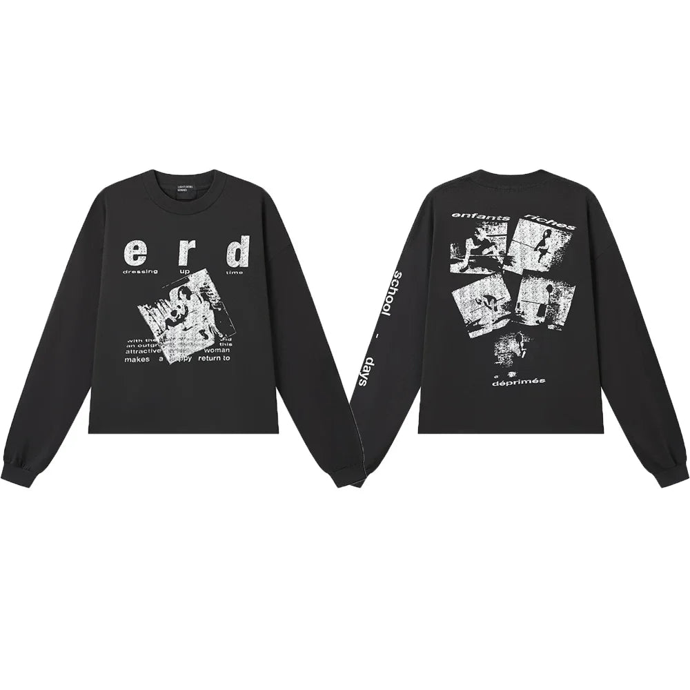 American ERD melancholy rich second-generation trendy brand cleanfit hem rolled edge long sleeved Vibe high street T-shirt couple style (4)