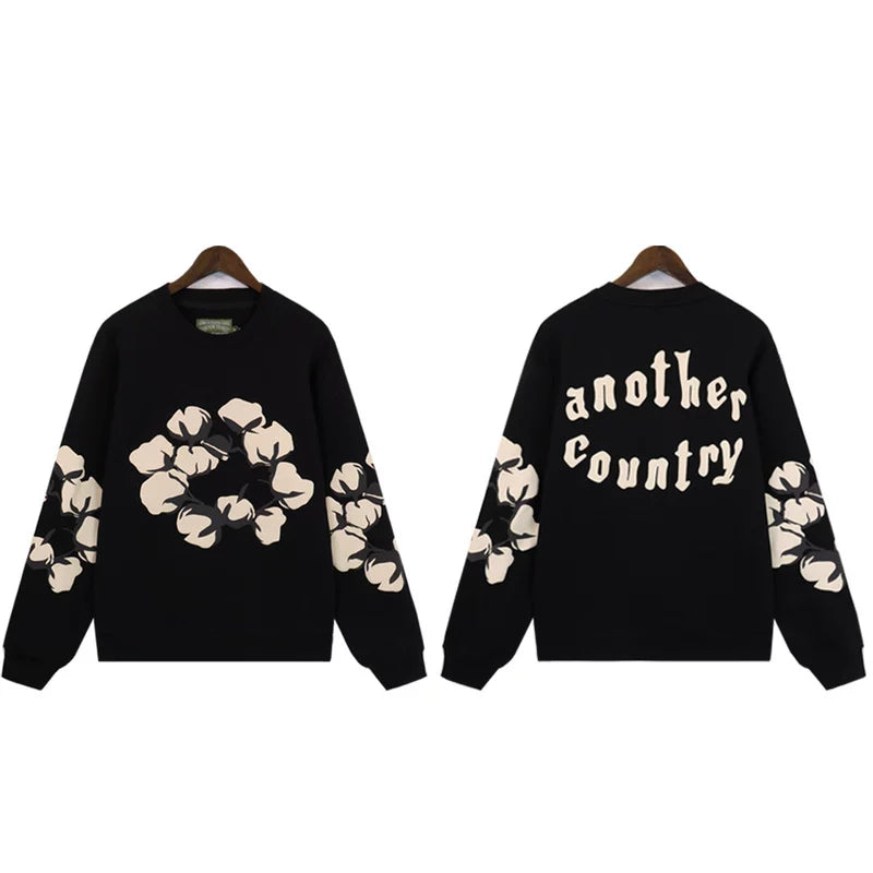 "Denim Tears" Another Country Cotton Wreath Oversized Black Sweatshirt