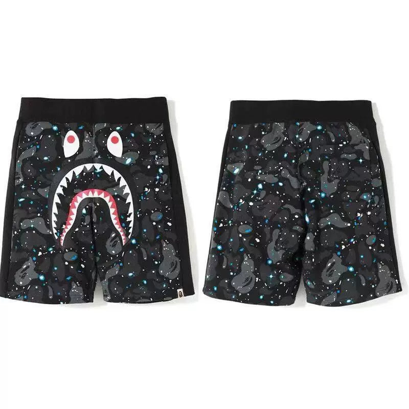 BAPE Style Space Galaxy Camo Shark Casual Shorts - Dark Black/Grey