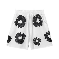 Denim Tears Cotton Wreath Graphic Shorts - White/Black / Relaxed Streetwear Fit