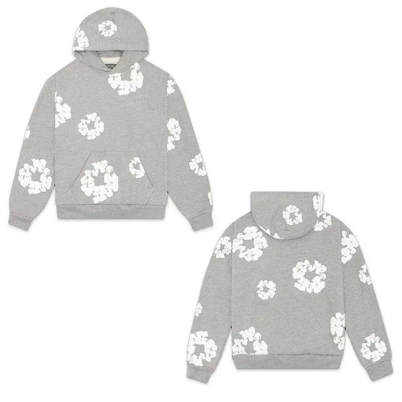 "Denim Tears" Grey Floral Pattern Full-Zip Hoodie