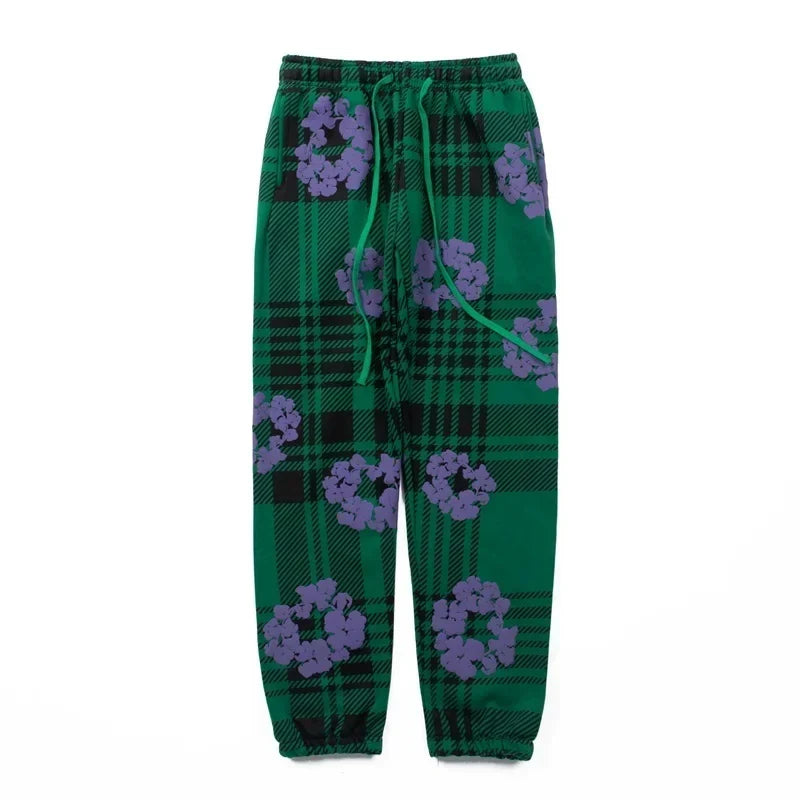 "Denim Tears" Plaid Pattern Oversized Sweatpants (Green)