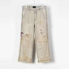 ERD's melancholic rich second generation doing old, destroying, mud dyeing, comic stickers, Kaha, American style logging, warehouse workwear, striped pants
