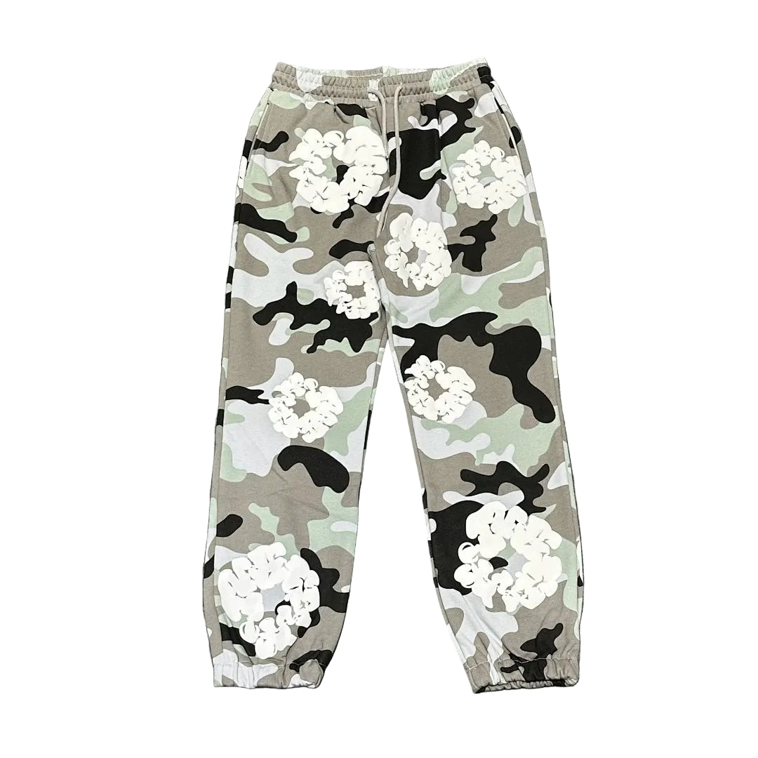 "Denim Tears" Grey & Sage Camo Floral Pattern Oversized Sweatpants