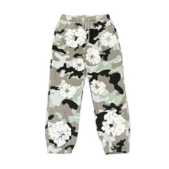 "Denim Tears" Grey & Sage Camo Floral Pattern Oversized Sweatpants
