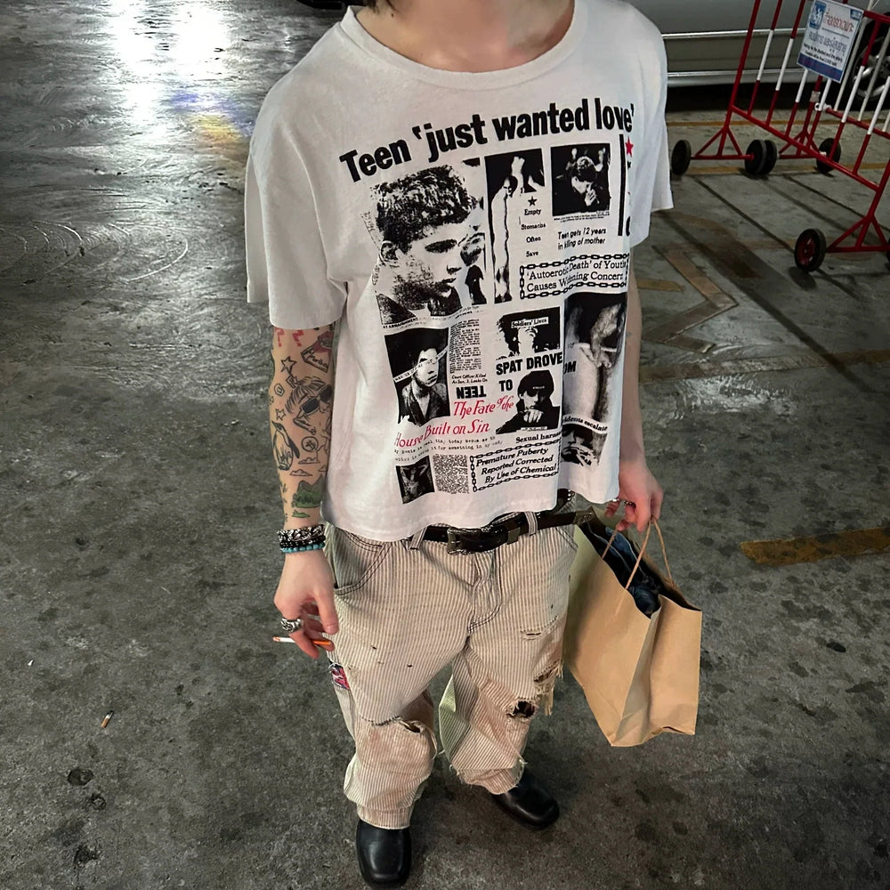 Erd24fw melancholic rich second-generation rebellious youth family trauma washing old short sleeved T-shirt boxy version