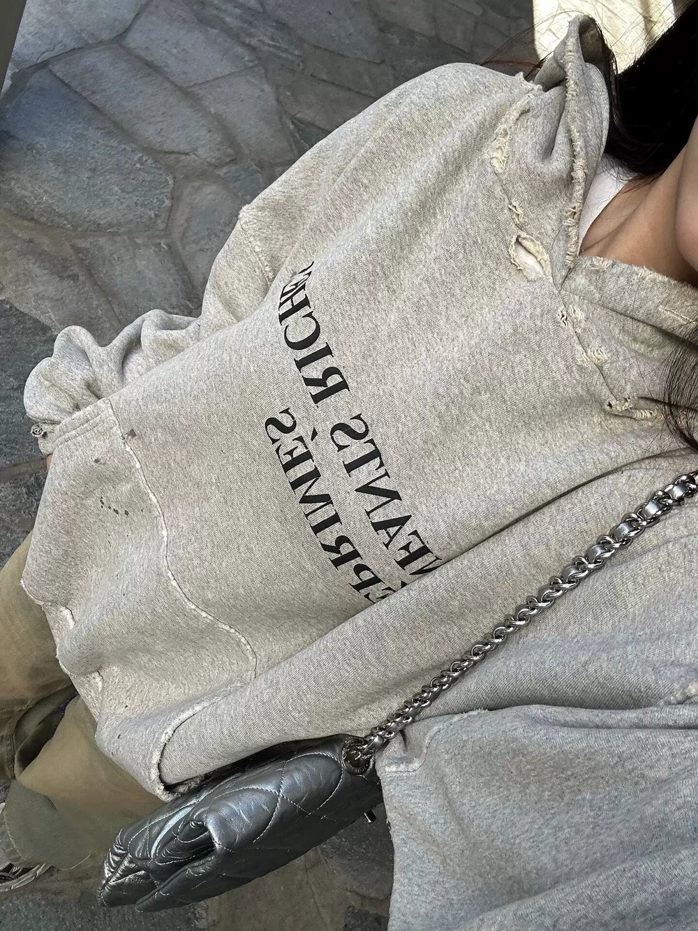 ERD melancholic rich second-generation letter printed distressed hoodie worn out American casual loose heavyweight sweatshirt