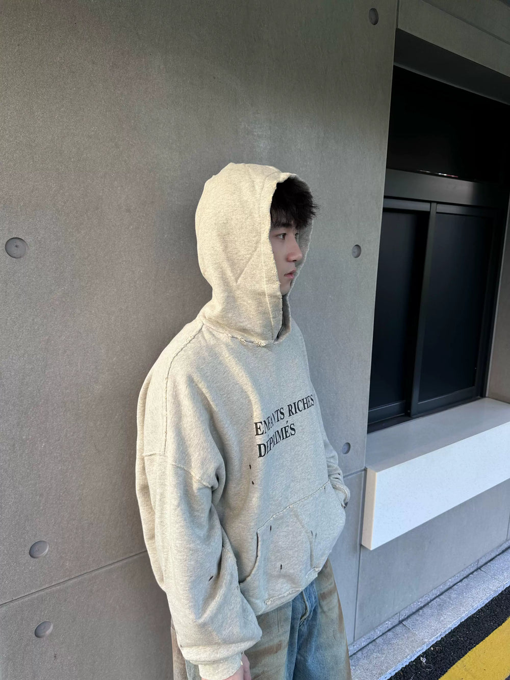 ERD melancholic rich second-generation letter printed distressed hoodie worn out American casual loose heavyweight sweatshirt