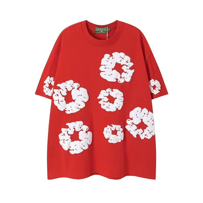 Denim Tears Cotton Wreath Graphic T-Shirt - Red / Oversized Streetwear