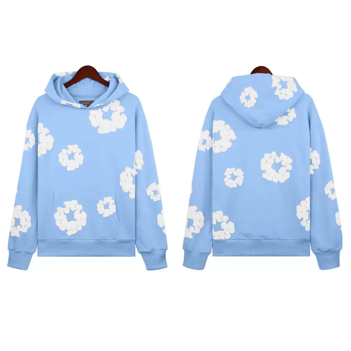 "Denim Tears" Light Blue Floral Pattern Full-Zip Hoodie