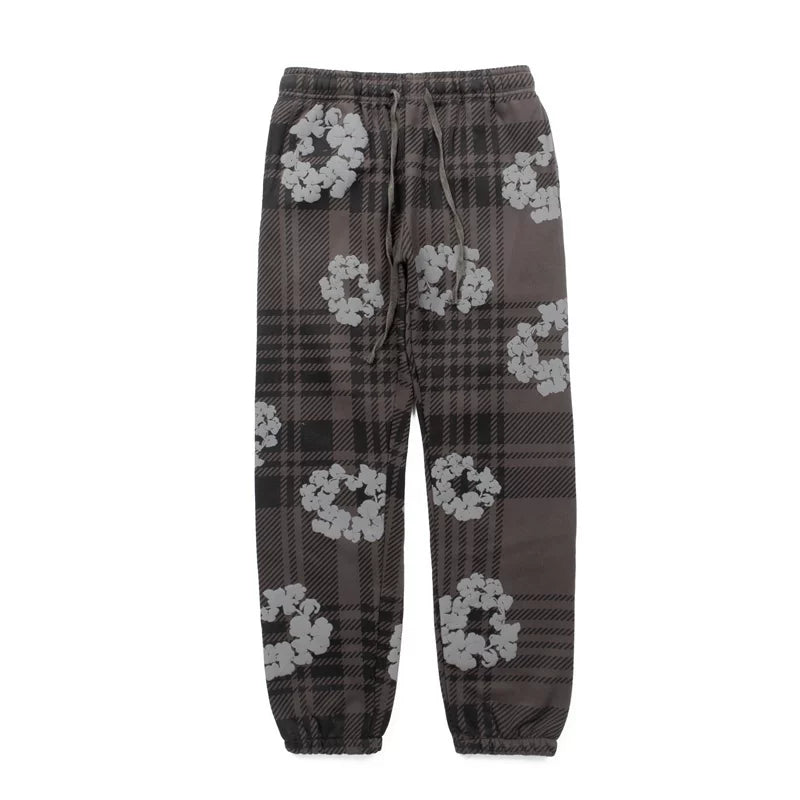 "Denim Tears" Plaid Pattern Oversized Sweatpants (Brown)