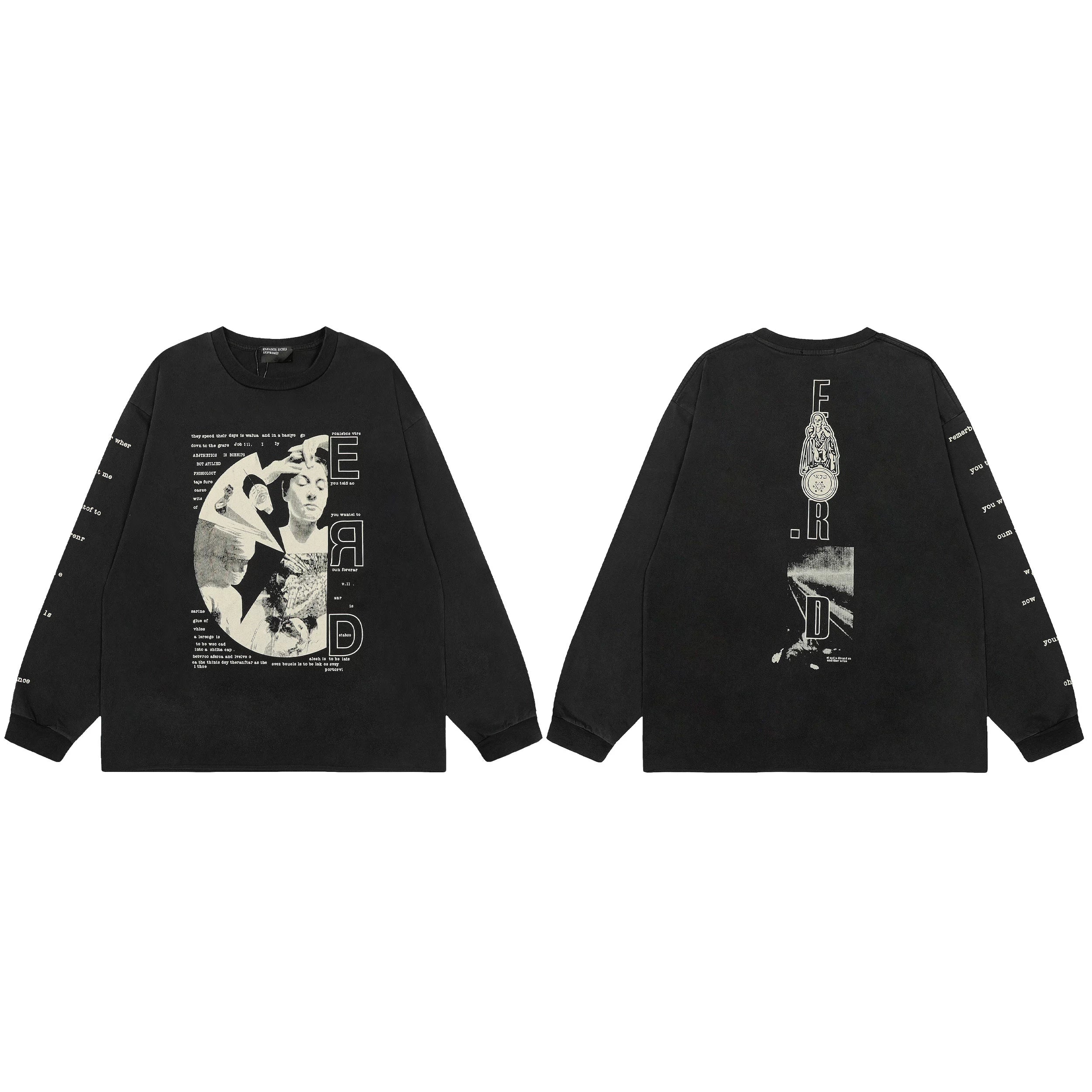 American ERD melancholy rich second-generation trendy brand cleanfit hem rolled edge long sleeved Vibe high street T-shirt couple style (26)